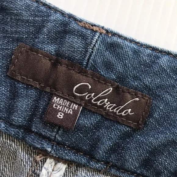 COLORADO womens 8 denim skirt 4 pockets mid blue back split front fly - Picture 9 of 16